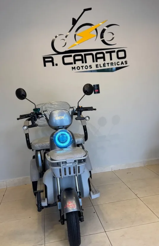 Triciclo Elétrico Cinza com Cesto